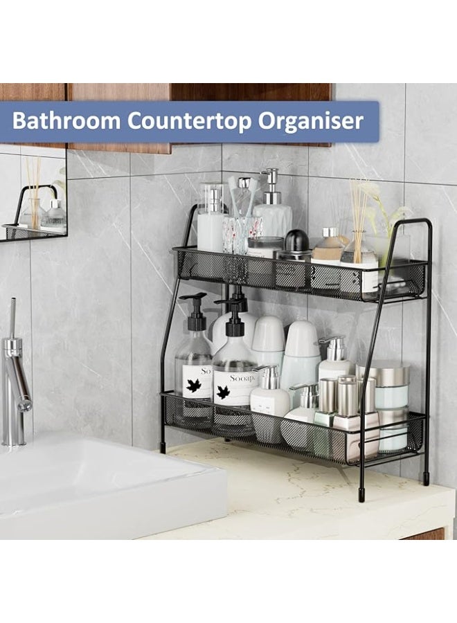 منظم رفوف التوابل للطاولة، رف حمام من طبقتين، منظم مكياج سطح المكتب، رف تخزين صغير للمطبخ والحمام وغرفة النوم والمكتب (أسود) - Image 3