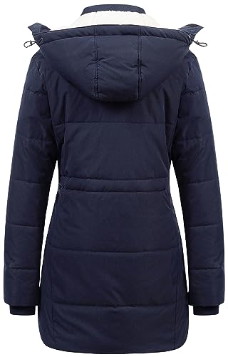 CREATMO US Women's Snow Coat Windproof Waterproof Parka Puffer Ski Quilted Jacket With Removable Hood Navy Blue L - Image 2