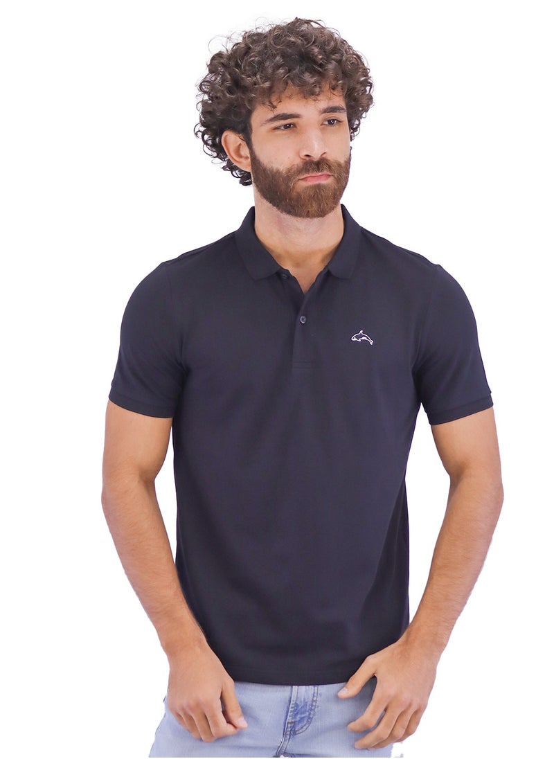GIORDANO تي شيرت بولو أسود مزخرف للرجال  - Image 1