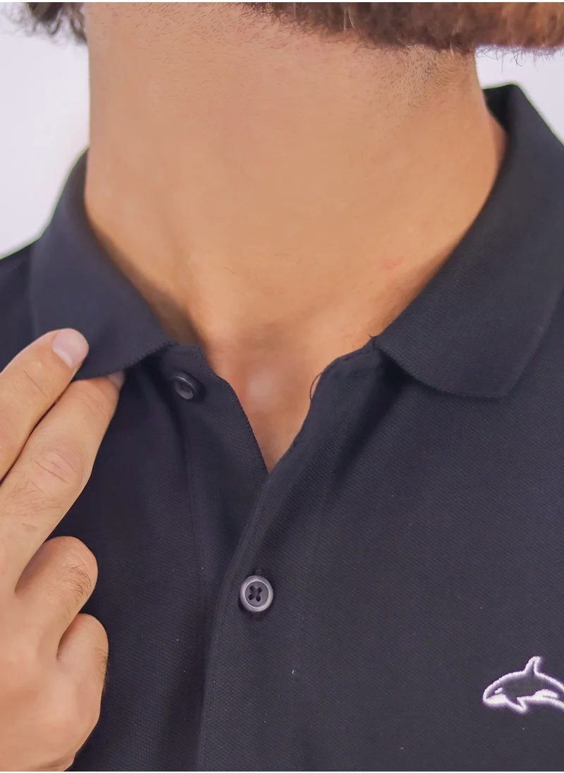 جيوردانو Men's Embroidery Solid Polo - Black