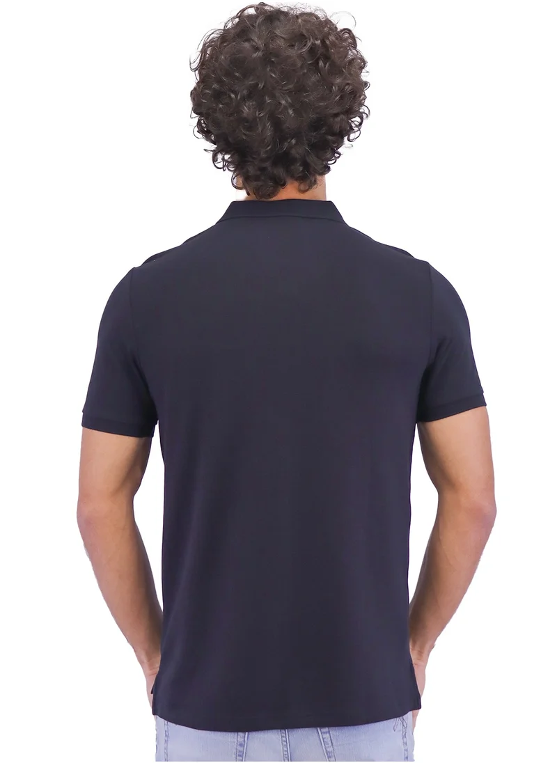 جيوردانو Men's Embroidery Solid Polo - Black