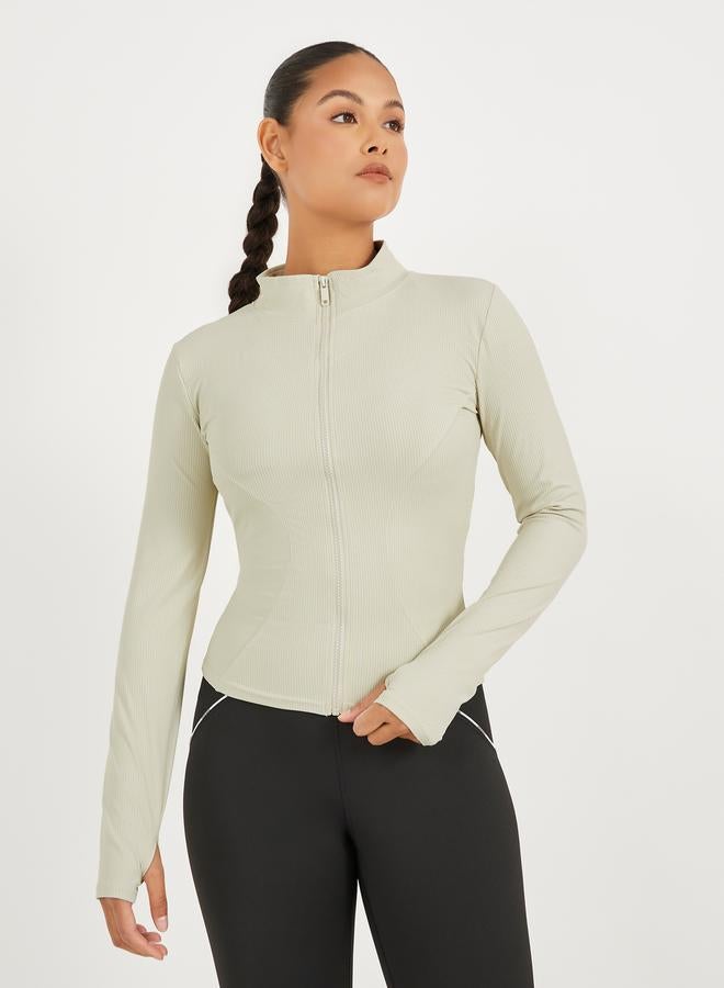 ستايلي اكتيف جاكيت بسحاب وفتحات للإبهام بنسيج مضلع - Image 1