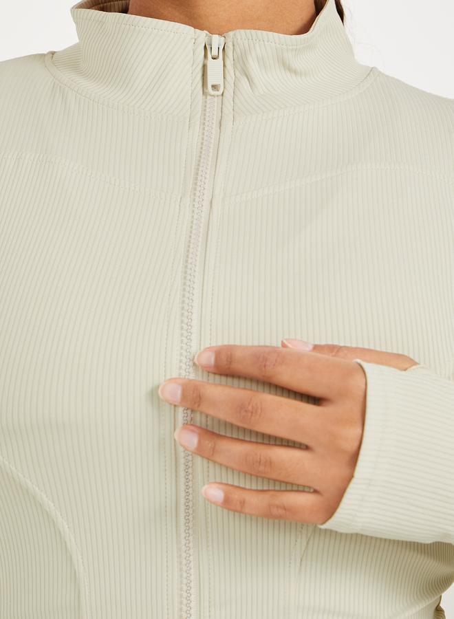 ستايلي اكتيف جاكيت بسحاب وفتحات للإبهام بنسيج مضلع - Image 3