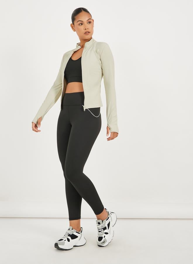 ستايلي اكتيف جاكيت بسحاب وفتحات للإبهام بنسيج مضلع - Image 2