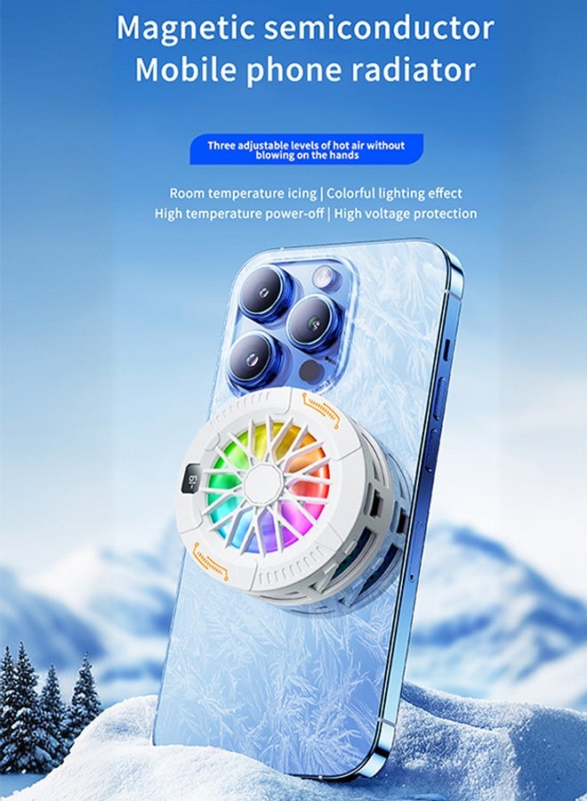 Uptyia Mobile Phone Cooler for Game Fan PUBG, Magnetic Phone Fan Cellphone Radiator for Live Streaming and Vlog, Semiconductor Heatsink with RGB Light (White) - Image 3