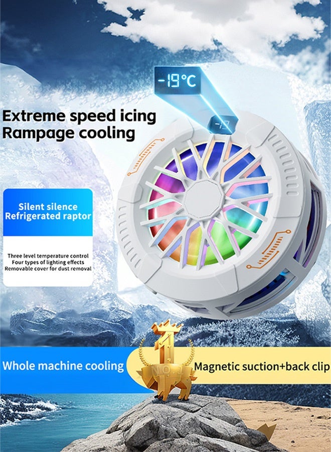 Uptyia Mobile Phone Cooler for Game Fan PUBG, Magnetic Phone Fan Cellphone Radiator for Live Streaming and Vlog, Semiconductor Heatsink with RGB Light (White) - Image 4