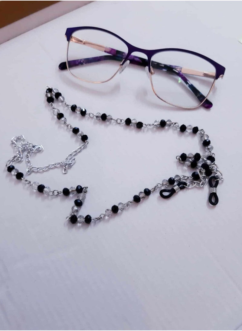 RA accessories Eyeglasses Chain Handmade Black Crystal,Silvery chain  - Image 1