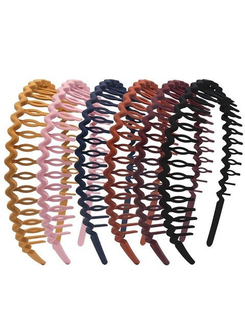 Plastic Teeth Headbands, Wavy Headbands with combs Non-slip Thin Hair bands for Women Girls Hair,Pack of 6