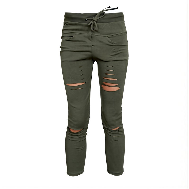 Womens Ripped Capri Pants Army Green Multi Scenarios Daily Outdoor Holiday S - Image 1
