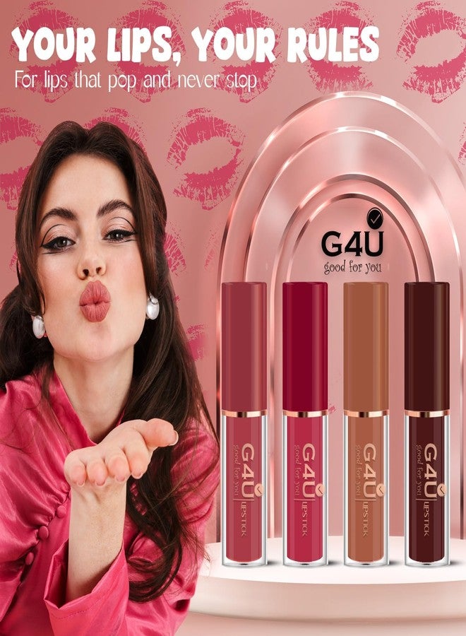جي 4 يو مجموعة أحمر شفاه G4U غير لامع يدوم طويلاً ومقاوم للماء، 12 قطعة | مقاوم للتلطخ | لا يترك أثراً | مكياج شفاه للنساء - Image 3