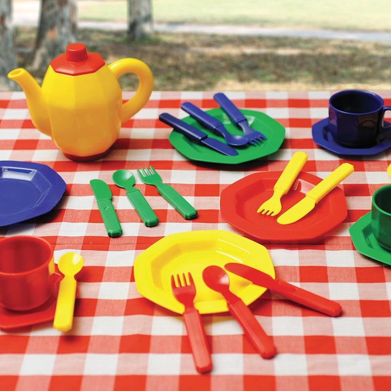 Educational Insights 25-Piece Dishes Set for Kids - Colorful Play Tea Set with Plates, Cups, Utensils, and Teapot - Image 2