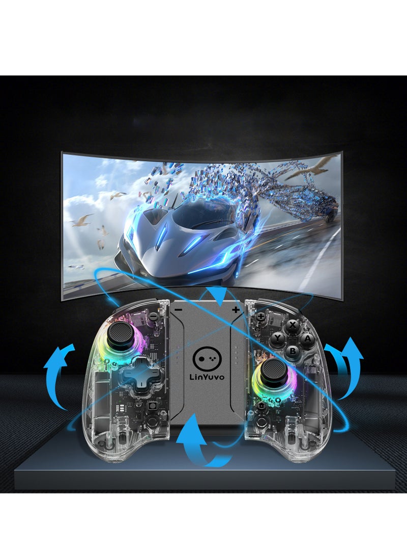 Compatible wireless gaming controller/OLED multi-color halo six axis gyroscope Turbo function adjustment dual motor vibration transparent white - Image 4