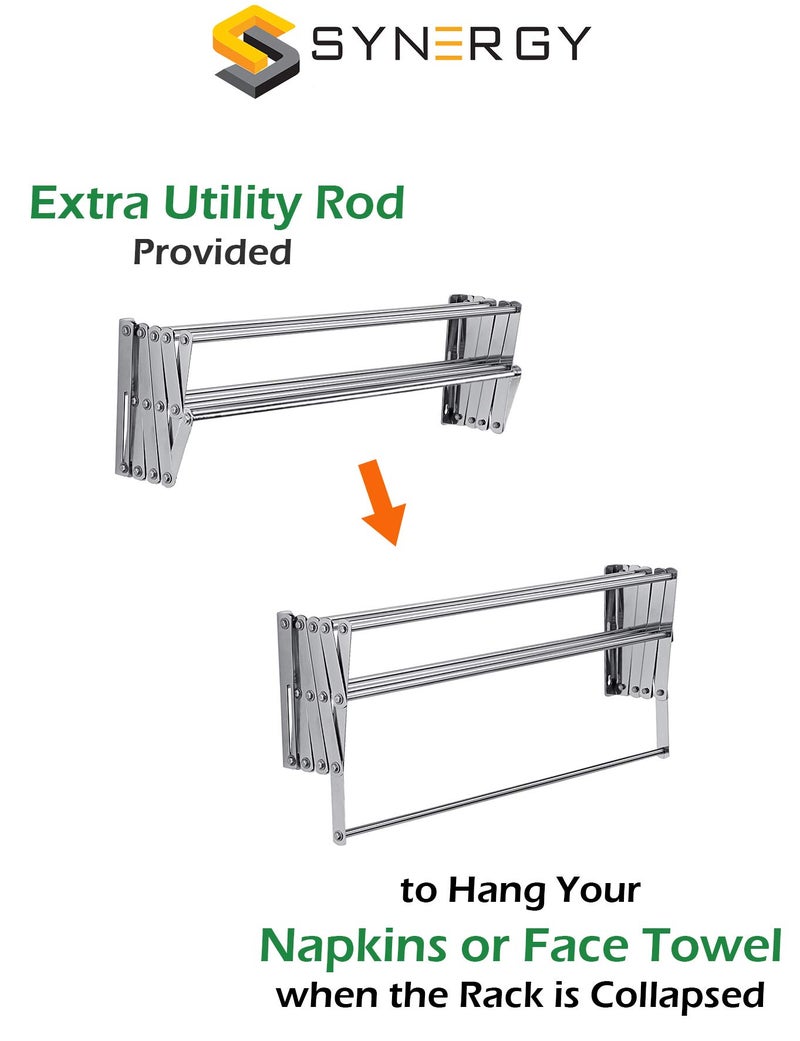 Synergy - 9 Rods - Premium Heavy Duty Stainless Steel Clothes Drying Stand Wall Mounted | Cloth Hanging Stand | Clothes Drying Stand for Balcony | Foldable Cloth Hanger for Drying [SY-CS6] - Image 4
