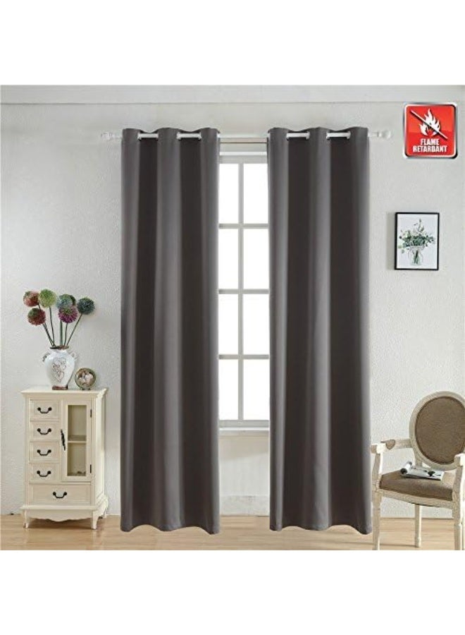 BIGUFRTEX BEGOODTEX Inherent Flame Retardant Blackout Curtains Room Darkening, Grey, 42W by 95L inch, 1 Panel for Meeting Room Kitchen Heavy Duty All Weather