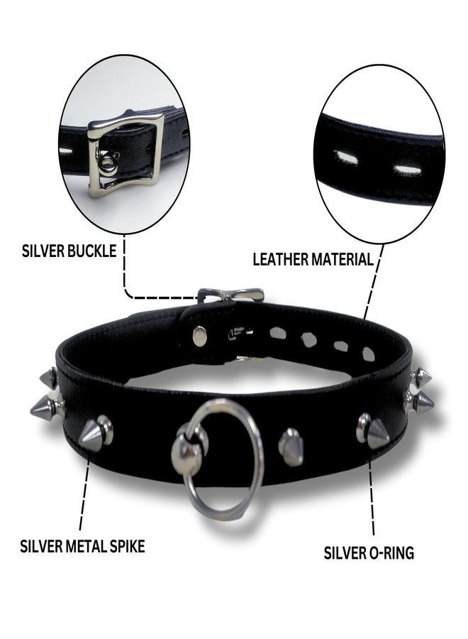 eeoan Leather Spike Choker Goth Punk Neck Collar, Choker O-Ring Spike Rivets With Adjustable Locking Buckle for Women and Girls - Image 3