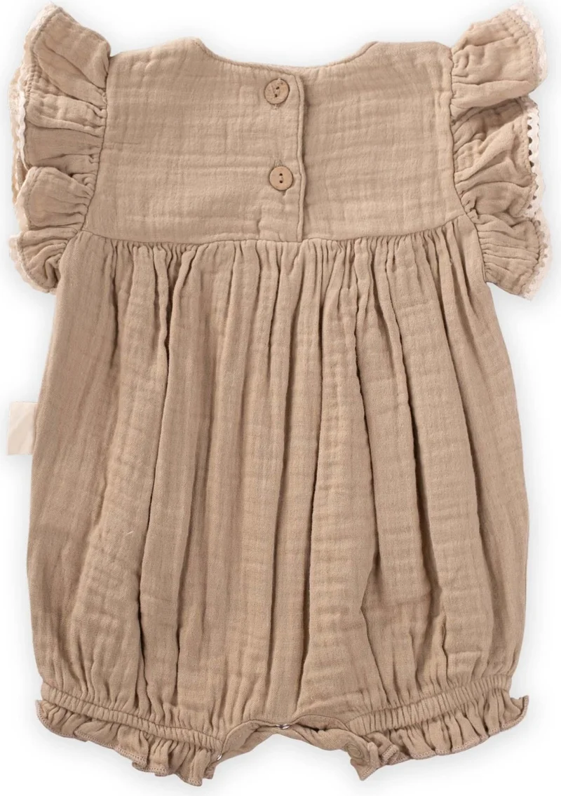 Cigit Flower Embroidered Lace Muslin Jumpsuit 0-3 Years Mink