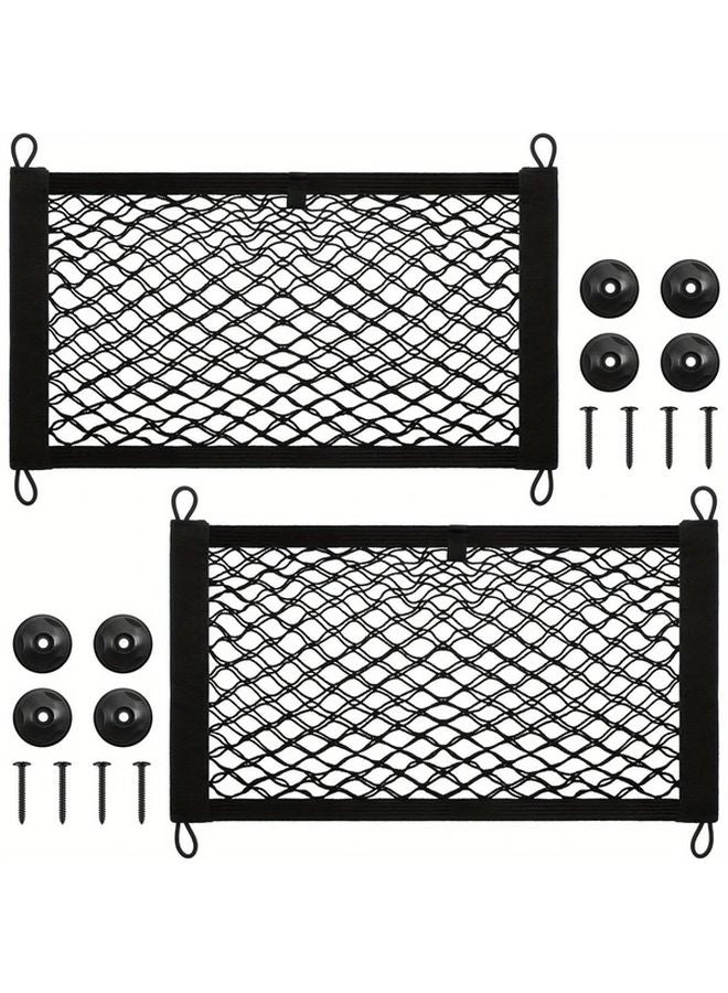 2pcs Stretchable Cargo Net Pocket Storage Bag With 8 Mounting Screws Hooks For Car Truck SUV - Image 1