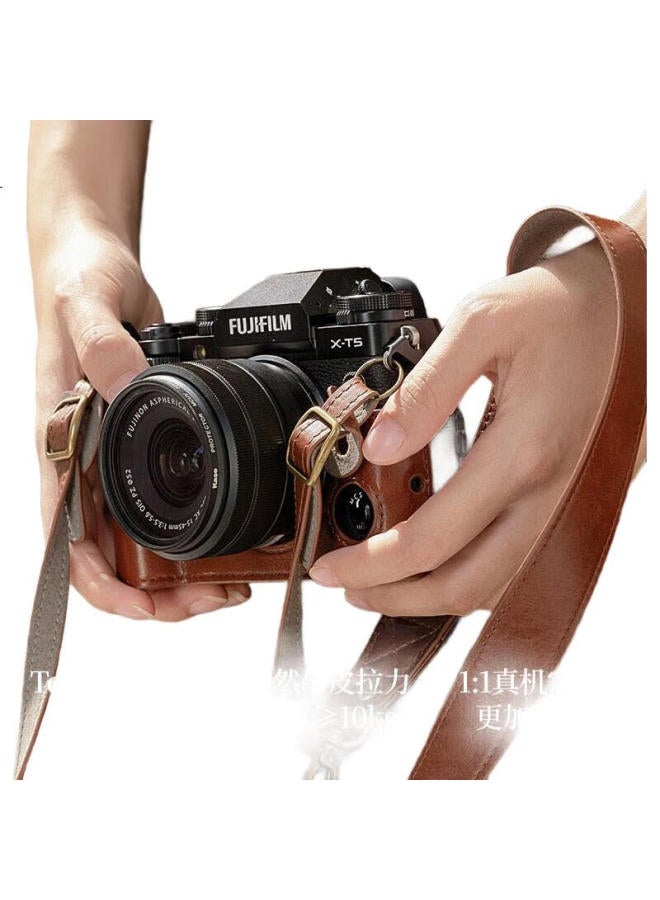 Llano Fuji Xt5 Camera Protective Case, Genuine Leather Base Suitable For Fuji X-T5, Handmade Genuine Leather Cowhide Base, Wax Leather/Coffee Color - Image 2