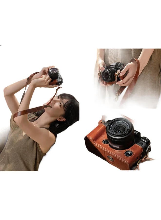 Llano Fuji Xt5 Camera Protective Case, Genuine Leather Base Suitable For Fuji X-T5, Handmade Genuine Leather Cowhide Base, Wax Leather/Coffee Color - Image 3