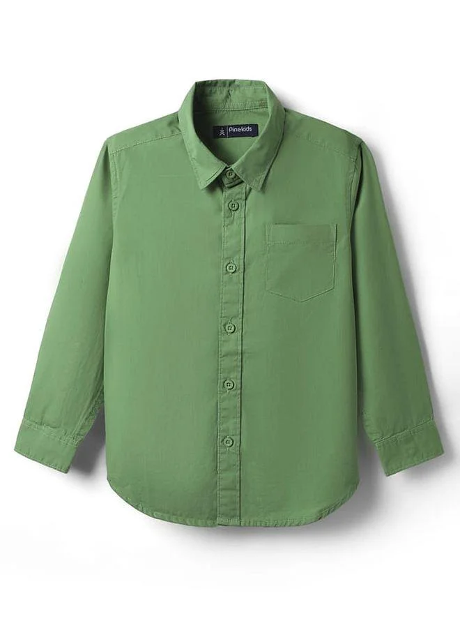 Pine Kids Pine Kids 100% Cotton Full Sleeves Solid Colored Shirt - Green
