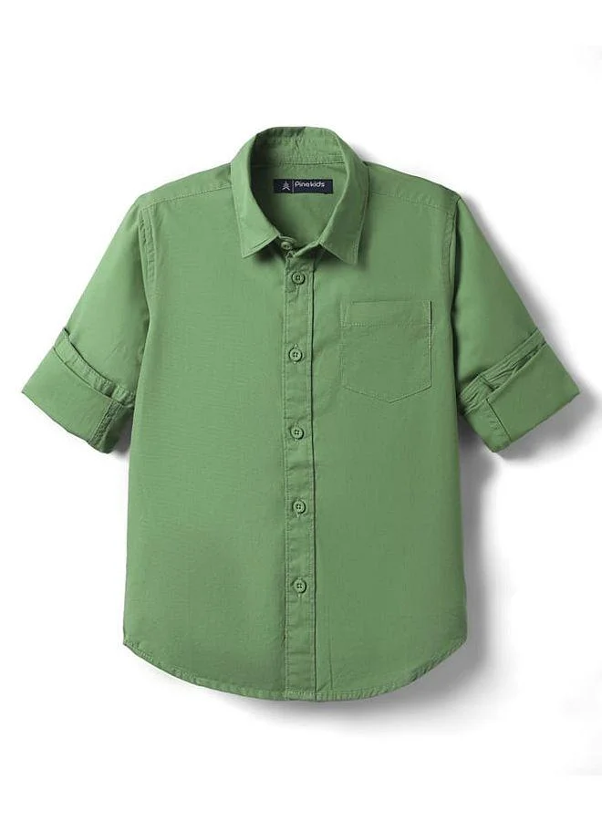 Pine Kids Pine Kids 100% Cotton Full Sleeves Solid Colored Shirt - Green