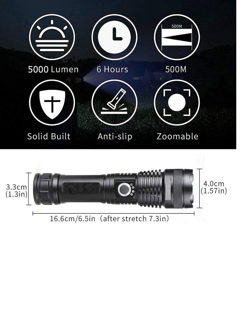 Rechargeable LED Flashlight, High Lumen Handheld Torch, Tactical Ultra Bright Flashlight, Waterproof Scalable Power Display, 18650 Battery Included - Image 2