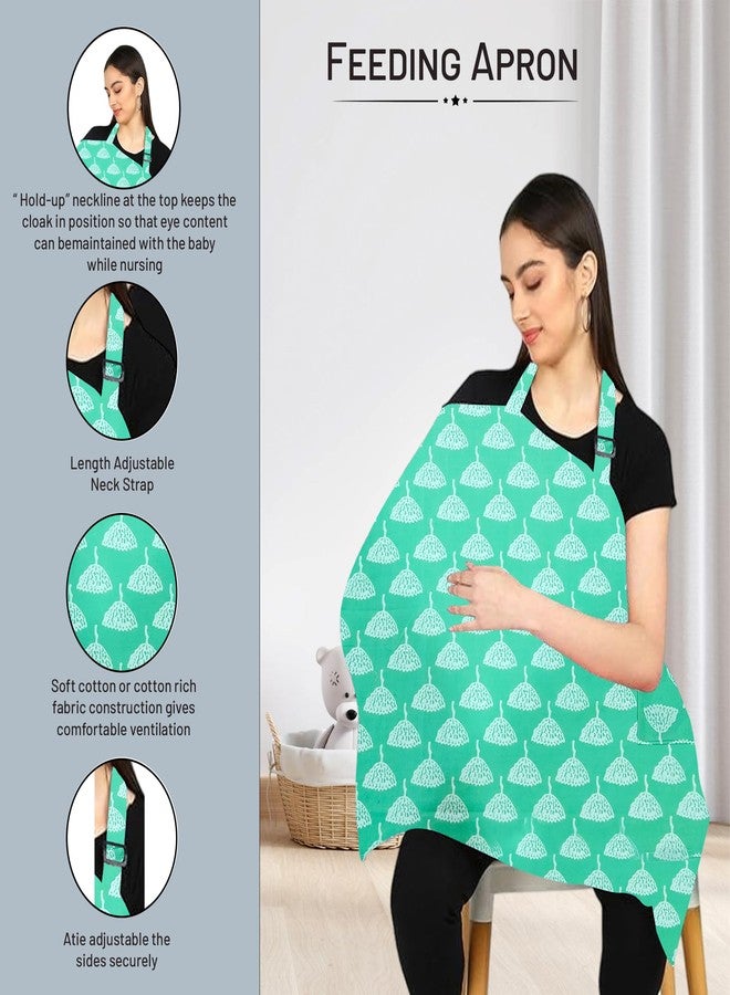 ZIKKU 100% Cotton Nursing Cover for Breastfeeding, Soft and Breathable, Feeding Apron/Cover for Nursing Moms, Lightweight and Comfortable Maternity Breastfeeding Cover with Mobile Pocket (Mint Green Color with Floral Design) - Image 3