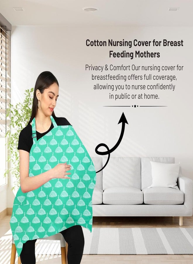 ZIKKU 100% Cotton Nursing Cover for Breastfeeding, Soft and Breathable, Feeding Apron/Cover for Nursing Moms, Lightweight and Comfortable Maternity Breastfeeding Cover with Mobile Pocket (Mint Green Color with Floral Design) - Image 2