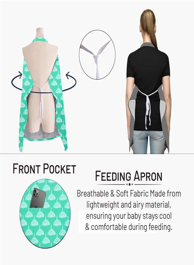 ZIKKU 100% Cotton Nursing Cover for Breastfeeding, Soft and Breathable, Feeding Apron/Cover for Nursing Moms, Lightweight and Comfortable Maternity Breastfeeding Cover with Mobile Pocket (Mint Green Color with Floral Design) - Image 5