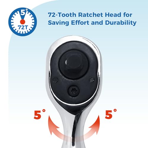 Der Erwachte 1/4-Inch Stubby Ratchet Wrench, Socket&Bit Driver, 72-Tooth, Chrome Alloy Made, Chrome Plated Finish - Image 3