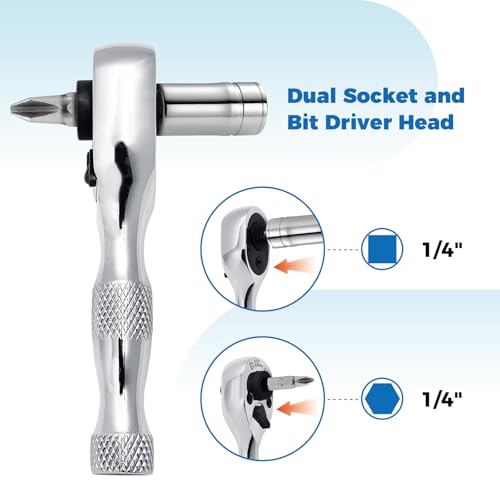 Der Erwachte 1/4-Inch Stubby Ratchet Wrench, Socket&Bit Driver, 72-Tooth, Chrome Alloy Made, Chrome Plated Finish - Image 2