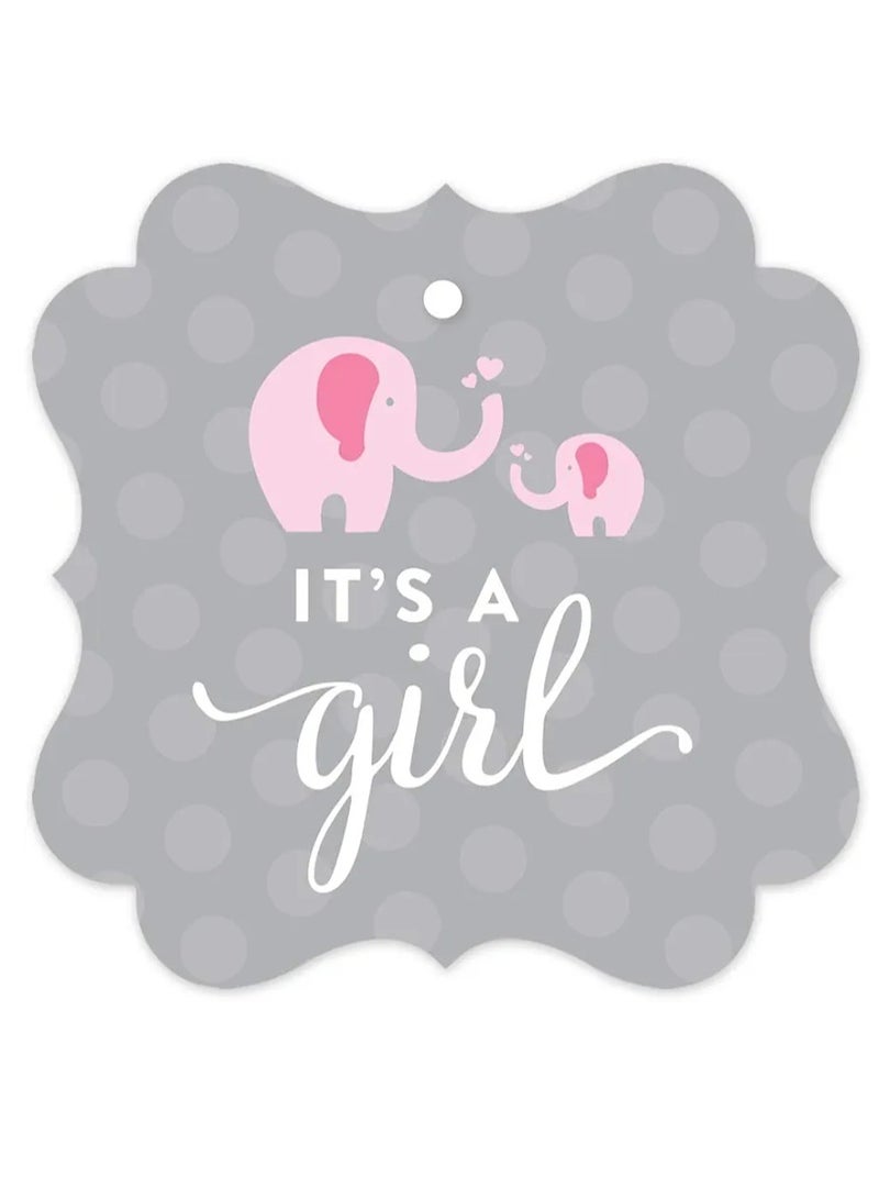 مجموعة استحمام الطفل Pink Girl Elephant، علامة هدية بإطار فاخر، إنها فتاة وردية!، 24 قطعة