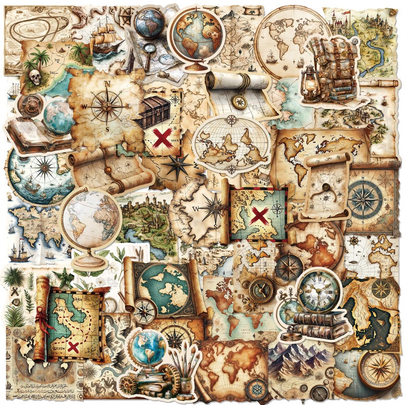 PRSTINCOL 100Pcs Vintage Sticker Pack,Cute Map Design Scrapbook Supplies, Vintage Aesthetic Junk Journal Accessories, Waterproof Vinyl Stickers for Water Bottles, Planners, Journals - Image 4