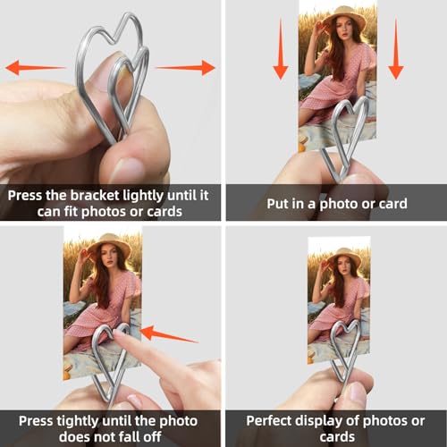 FaitAtten Desktop Heart-Shaped Photo Tree Style Holders Round Base,5-Branch Family Picture Frame Clips Holder Desk Card Display Stand for Christmas,Wedding, Birthday Party,Gift Silver - Image 2
