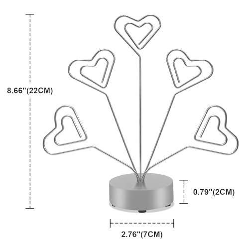 FaitAtten Desktop Heart-Shaped Photo Tree Style Holders Round Base,5-Branch Family Picture Frame Clips Holder Desk Card Display Stand for Christmas,Wedding, Birthday Party,Gift Silver - Image 5
