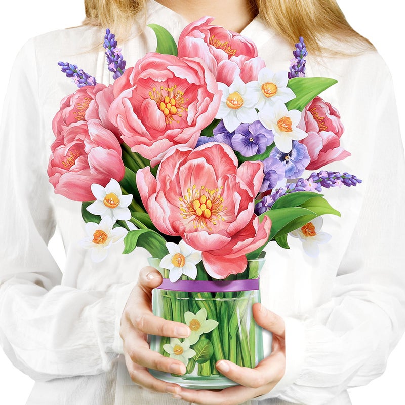 Airpark Pop Up Flower Cards, 3D Paper Flowers Bouquet Birthday Card 12â€™â€˜ with Blank Note and Envelope, Get Well Greeting, Anniverary, Easter Gifts Cards for Women Mom Friends, Peony Paradise - Image 1