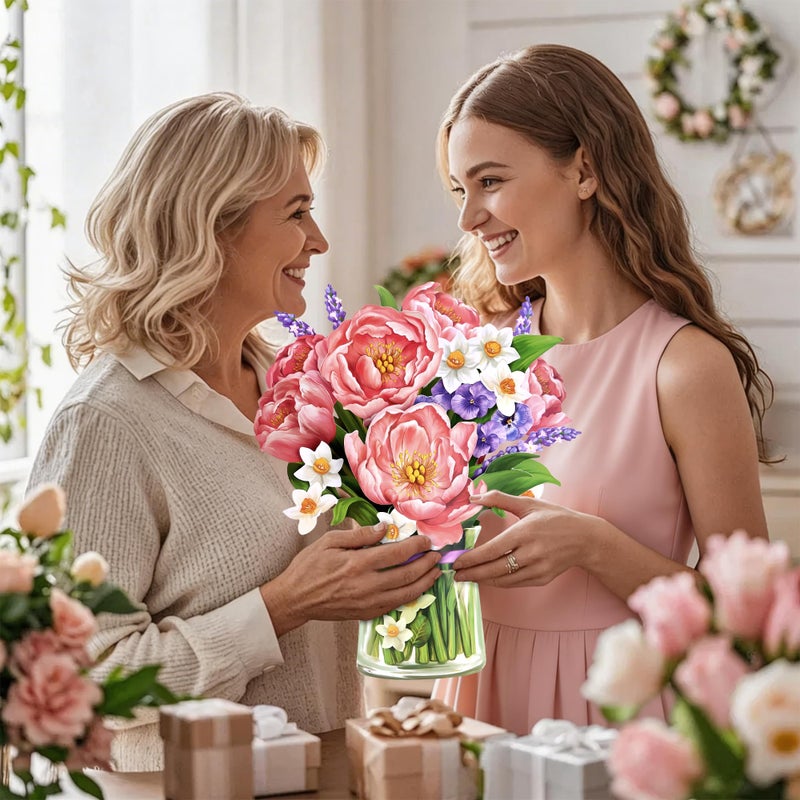 Airpark Pop Up Flower Cards, 3D Paper Flowers Bouquet Birthday Card 12â€™â€˜ with Blank Note and Envelope, Get Well Greeting, Anniverary, Easter Gifts Cards for Women Mom Friends, Peony Paradise - Image 3