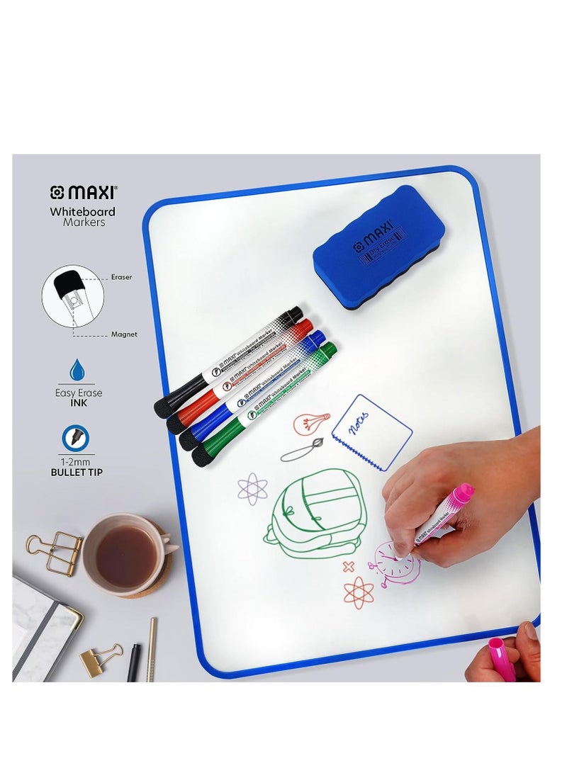Maxi Slim Magnetic Whiteboard Marker with Eraser 1-2mm 4pc (Blue,Black,Red and Green), Magnetic Color Pens for Whiteboard. or Home, Office and School - Image 3