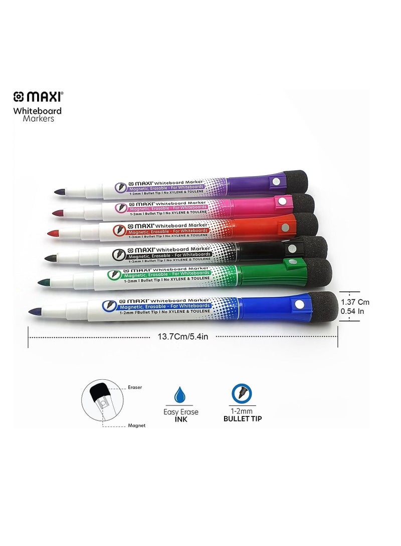 Maxi Slim Magnetic Whiteboard Marker with Eraser 1-2mm 4pc (Blue,Black,Red and Green), Magnetic Color Pens for Whiteboard. or Home, Office and School - Image 2
