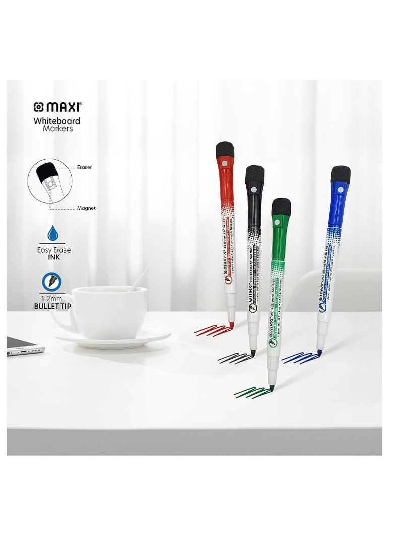 Maxi Slim Magnetic Whiteboard Marker with Eraser 1-2mm 4pc (Blue,Black,Red and Green), Magnetic Color Pens for Whiteboard. or Home, Office and School - Image 4