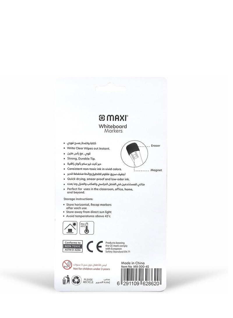 Maxi Slim Magnetic Whiteboard Marker with Eraser 1-2mm 4pc (Blue,Black,Red and Green), Magnetic Color Pens for Whiteboard. or Home, Office and School - Image 5