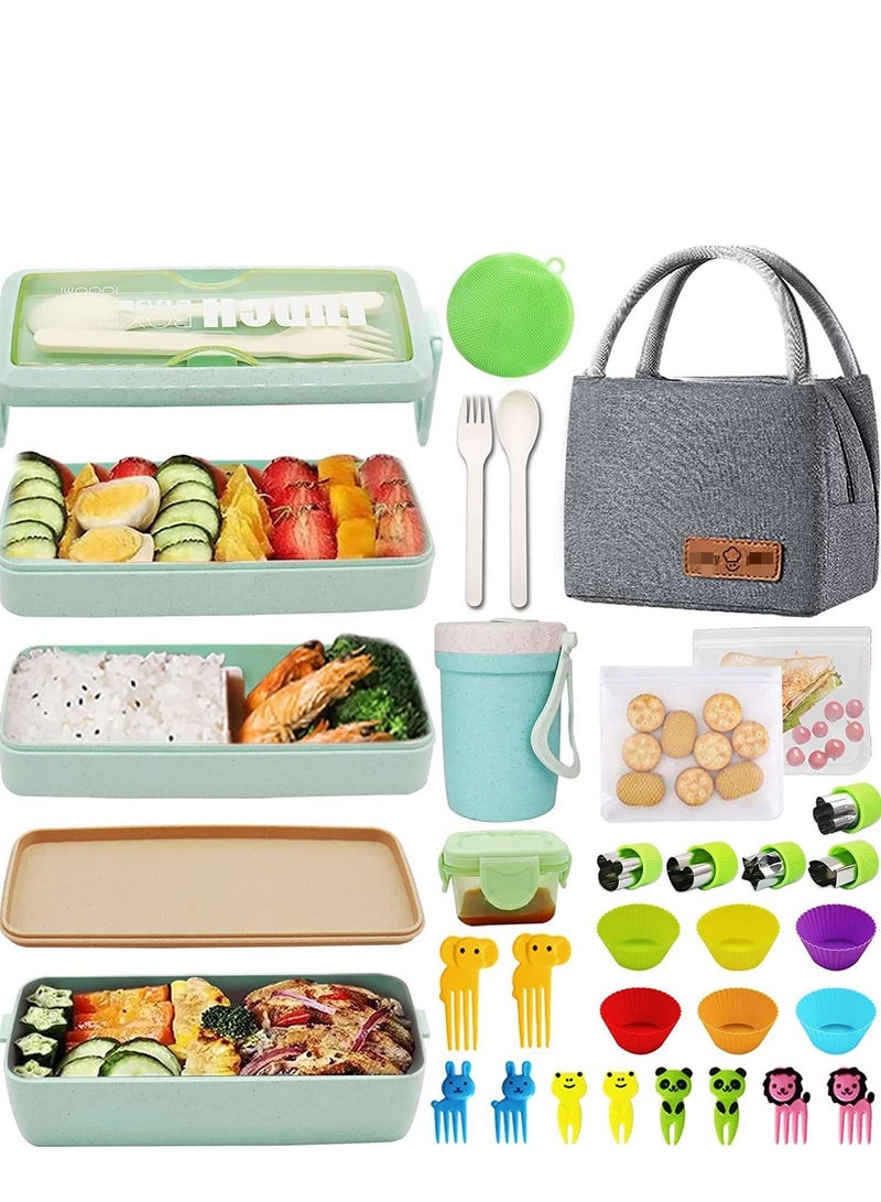 Y&D 30 PCs Bento Box Upgrade Japanese Lunch Kit for Kids/Adult,3 Layer Stackable Leakproof Containers with Accessories - Image 1