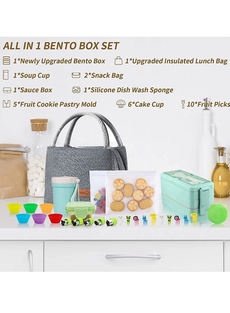 Y&D 30 PCs Bento Box Upgrade Japanese Lunch Kit for Kids/Adult,3 Layer Stackable Leakproof Containers with Accessories - Image 3