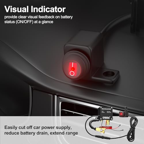 QTEATAK 12V 250A Battery Disconnect Switch Kill Switch Prevent Battery Drain for Car Truck RV with Illuminated Round Rocker Switch 984 FT Cable inCar Manual CutOff - Image 3