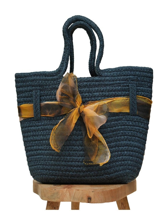 Ariya Women's Handbag with Decorative Sheer Bow (4071 | Navy Blue) Handcrafted PP & Cotton Blend Shoulder Purse, Perfect for Ladies & Girls, Lightweight Tote Bag for Daily, Casual, Travel - Image 1