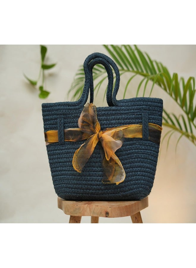Ariya Women's Handbag with Decorative Sheer Bow (4071 | Navy Blue) Handcrafted PP & Cotton Blend Shoulder Purse, Perfect for Ladies & Girls, Lightweight Tote Bag for Daily, Casual, Travel - Image 4