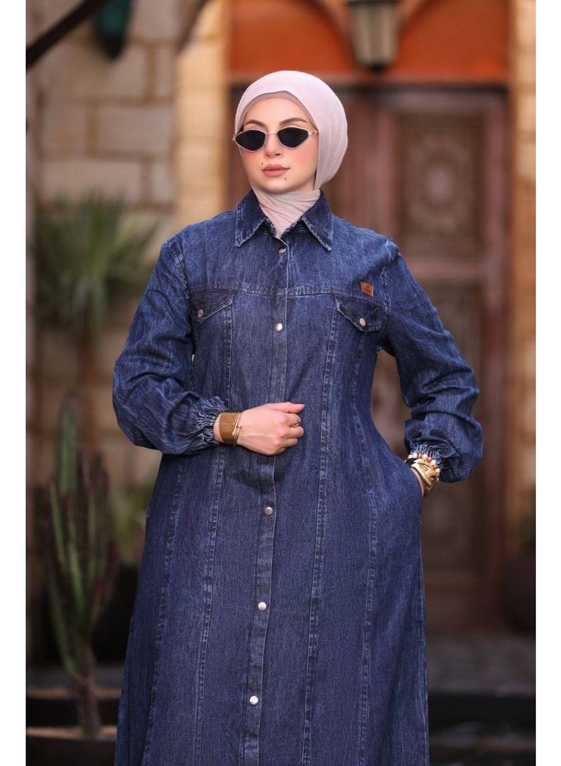 عباية حريمي جينز ليكرا مستوردة – خامة فاخرة مرنة ومريحة بتصميم عصري وأنيق للمحجبات - Image 4