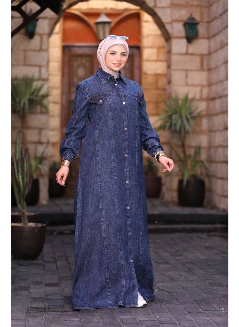 عباية حريمي جينز ليكرا مستوردة – خامة فاخرة مرنة ومريحة بتصميم عصري وأنيق للمحجبات - Image 2