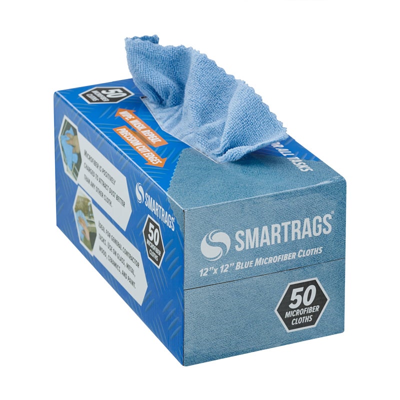 Arkwright Smart Rags in Box Pack of 50 Lint Free Microfiber Cleaning Cloth Scratch StreakFree Dispensable Wash Towels for Cars Window Glass and Auto Shop 12 x 12 in Blue