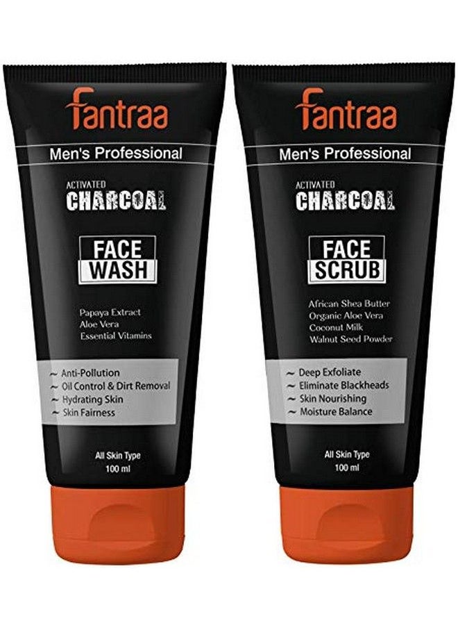 Fantraa - Activated Charcoal Antipollution Face Care Charcoal Face Scrub & Face Wash 100 Ml Each (Combo Of 2) - Image 1